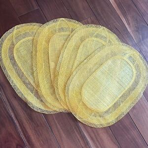 Set of 4 Vintage Bright Yellow Abaca Fiber Placemats